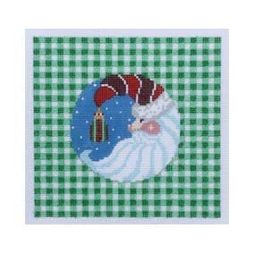 Christmas Ornament C113 Crescent Santa / Gingham Border 5.5"SQ 18 Mesh Shelly Tribbey Designs