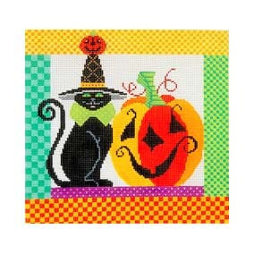 Halloween H228 Pumpkin Kitty Shelly Tribbey Designs 10X9.5 18 Mesh