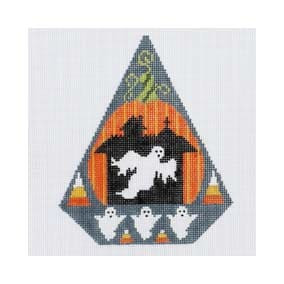 Halloween Triangle Ornament HTR07B Ghostly Pumpkin Shelly Tribbey Designs 6X7.5 13 Mesh