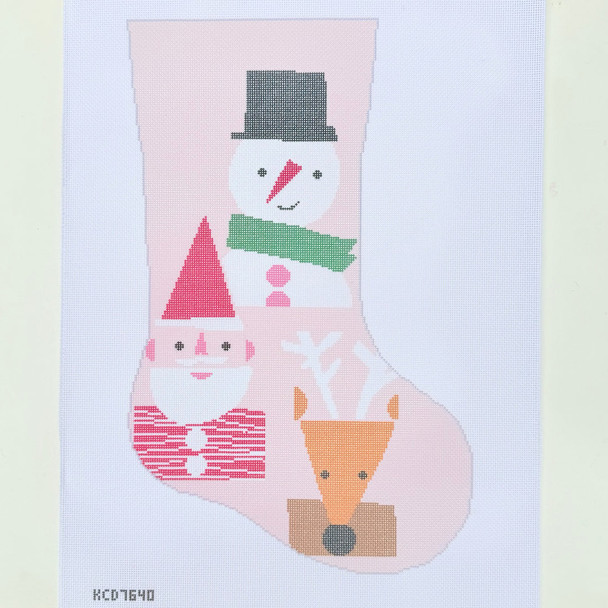 Santa, Reindeer, and Snowman Stocking Printed Canvas 12" x 19” stocking 13 mesh Ampersand