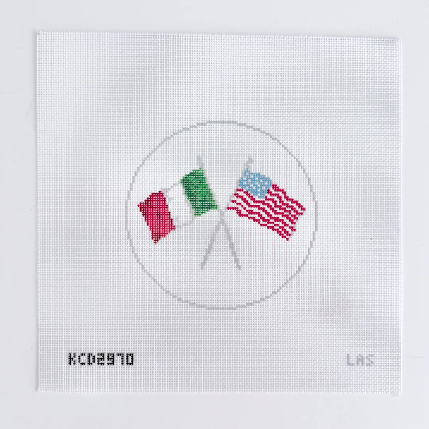 Italian American Flags Printed Canvas 4 1/2” Round 18 Mesh Liesel Anne