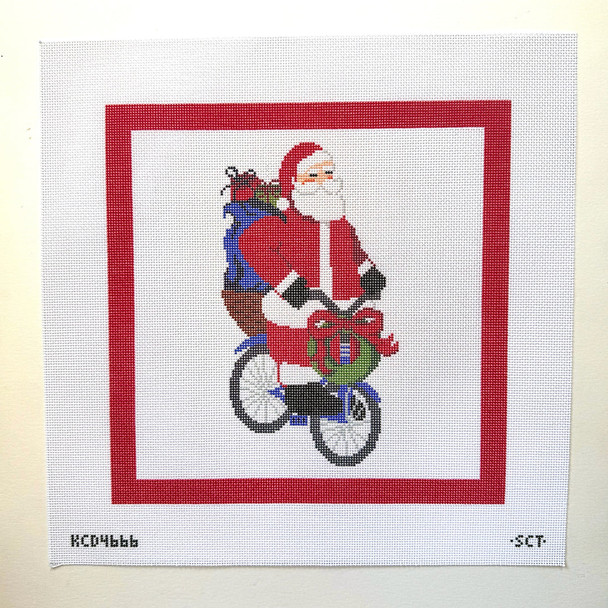 Bicycle Santa Pillow Printed Canvas 12” Square 13 Mesh SCT Designs (KCN)