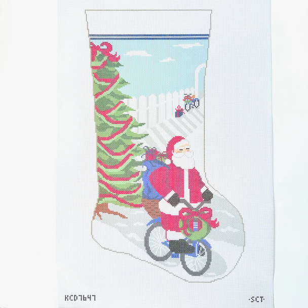 Bicycle Santa Stocking Printed Canvas 11" X 19" 13 Mesh SCT Designs (KCN)