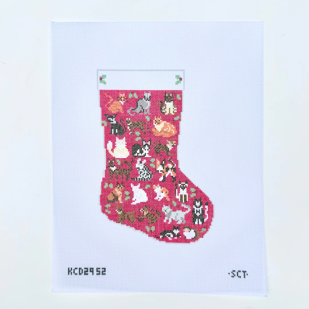 Holiday Cats Mini Stocking Printed Canvas 5” x7 1/4” 18 Mesh SCT Designs (KCN) KCD4669