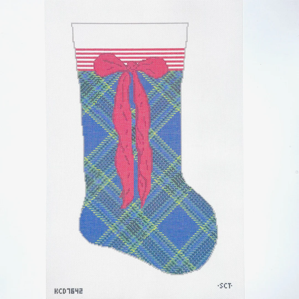 Navy Tartan Stocking Printed Canvas 11” x 19” 13 Mesh SCT Designs (KCN) KCD7642