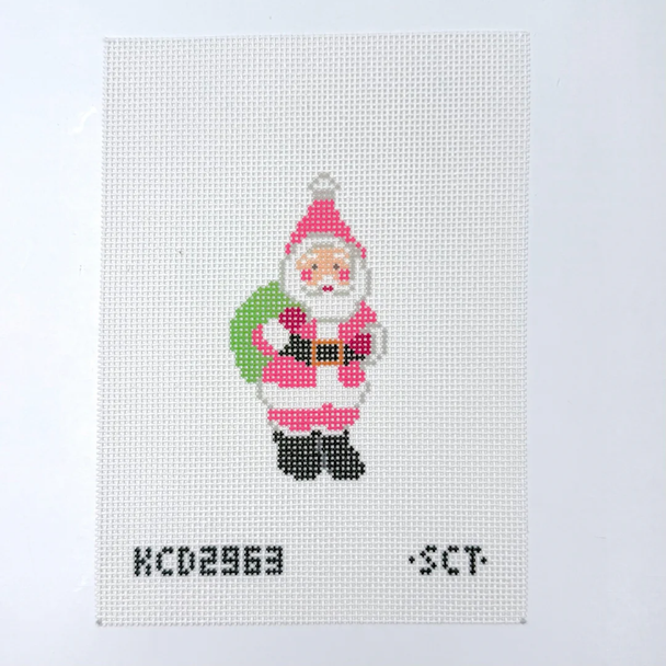 Pink Santa Printed Canvas 2 1/4 x 4 1/2” 13 Mesh SCT Designs (KCN) KCD2963