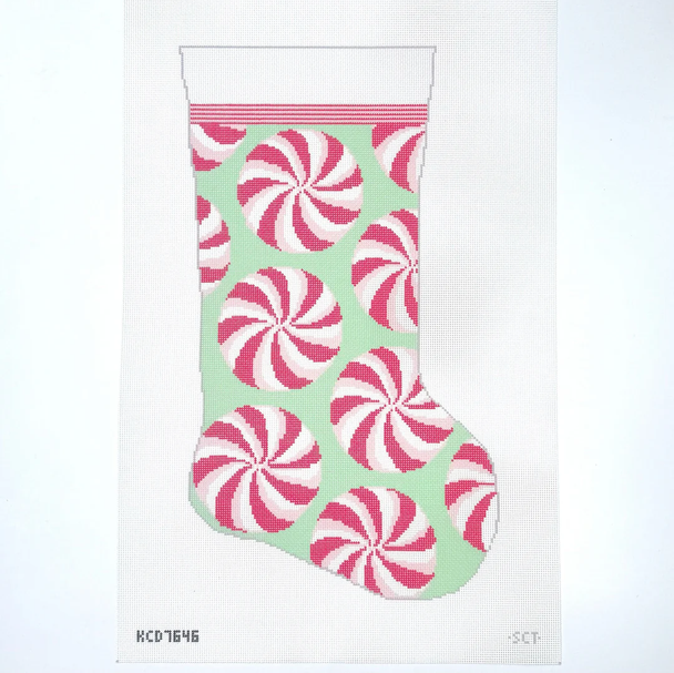 Red and Mint Peppermint Stocking Printed Canvas 11” x 19” 13 Mesh SCT Designs (KCN)  KCD7646
