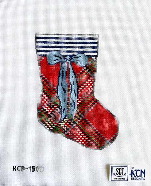 Red Tartan Mini Sock Canvas 4 1/4" X 6"  18 Mesh SCT Designs (KCN) KCD1505