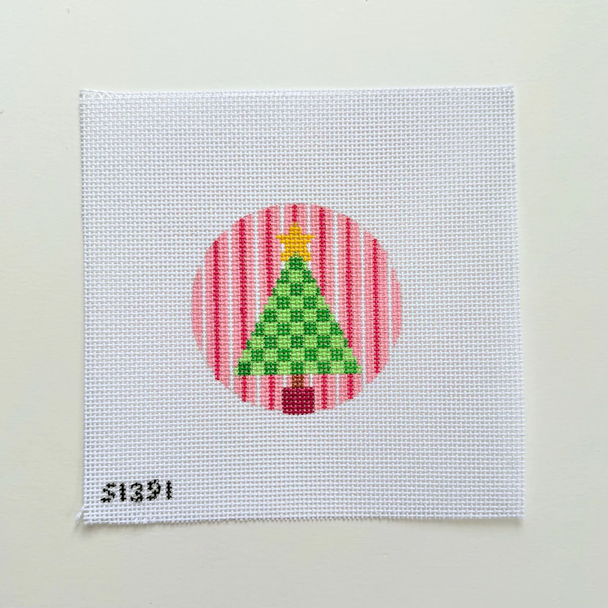 Green Check Tree on Stripes 3 1/2" X 3 1/2" 13 Mesh STITCH-ITs SI391