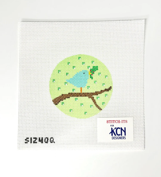 Blue Bird on Green 3 1/2" Round 13 Mesh STITCH-ITs SI240Q