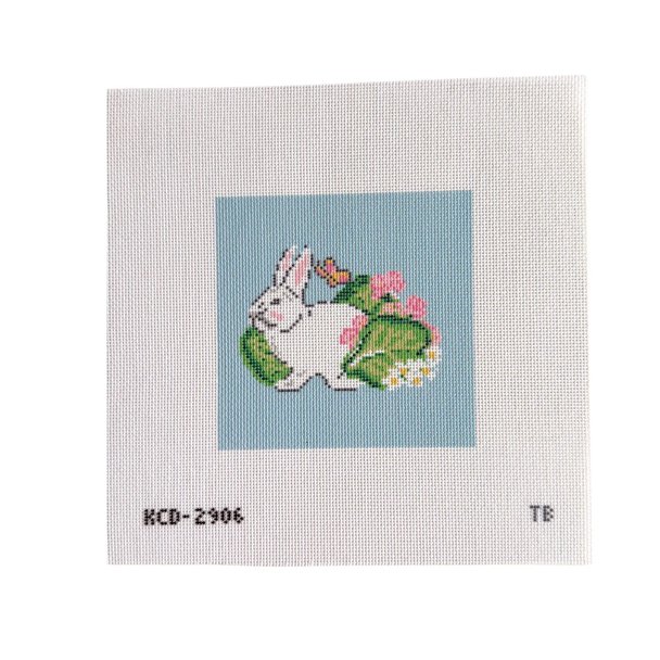Bunny with Butterfly Printed Canvas 4 1/2" square 18 Mesh Taylor Beach
