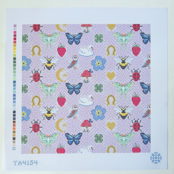 Folklore Pillow - Lilac Printed Canvas 15” Square  13 Mesh Thorn Alexander (KCN)