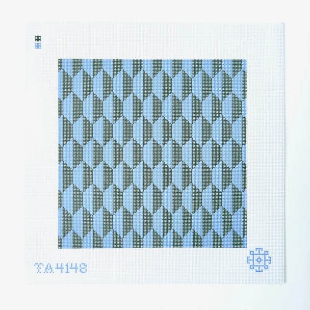 Hexagon - Blue/Green Printed Canvas 10 1/4” Square 13 Mesh Thorn Alexander (KCN)