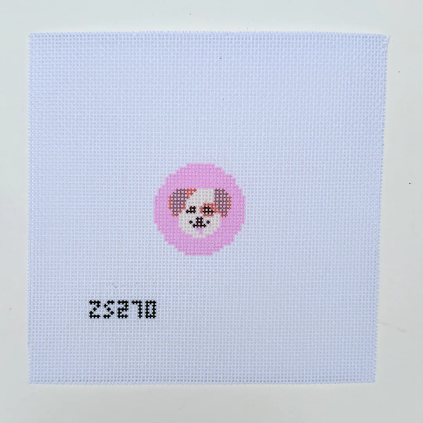 St. Bernard Key Fob Printed Canvas1 1/2” Round 18 Mesh Ziggy Stitches