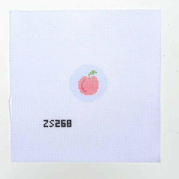 Peach Key Fob Printed Canvas 1 1/2” Round 18 Mesh Ziggy Stitches