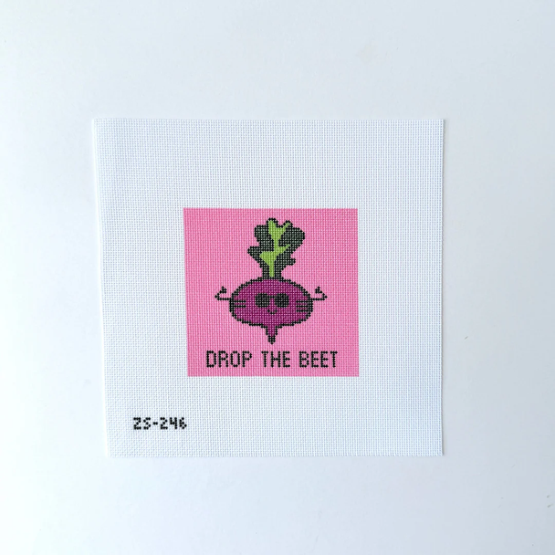Drop the Beet Printed Canvas 4" x 4” 18 Mesh Ziggy Stitches