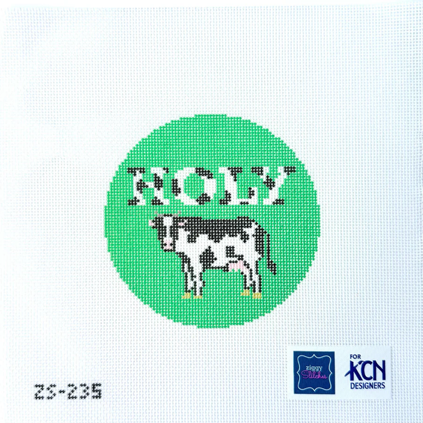 Holy Cow Printed Canvas 4" Round 18 Mesh Ziggy Stitches ZS25