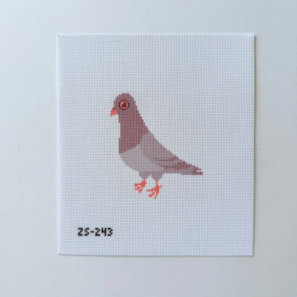NYC Pigeon Printed Canvas 3 1/3” x 3 1/4” 18 Mesh Ziggy Stitches