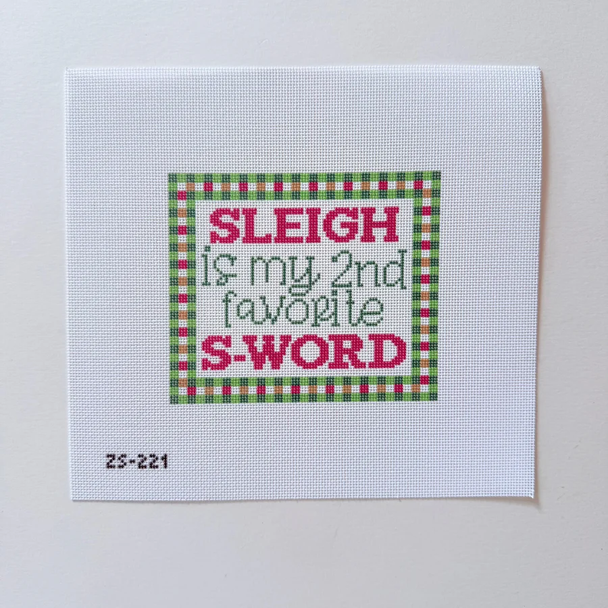 Sleigh S Word Printed Canvas 5 1/4" x 4 1/2" 18 Mesh Ziggy Stitches