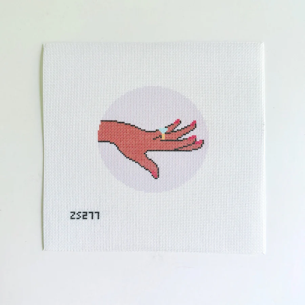 Show Me the Ring (Purple) Printed Canvas 4” Round 18 Mesh Ziggy Stitches