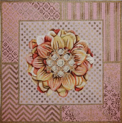 Collage 1067c Pink Jeweled Flower Collage 14 x 14" 13 Mesh Lani Enterprises