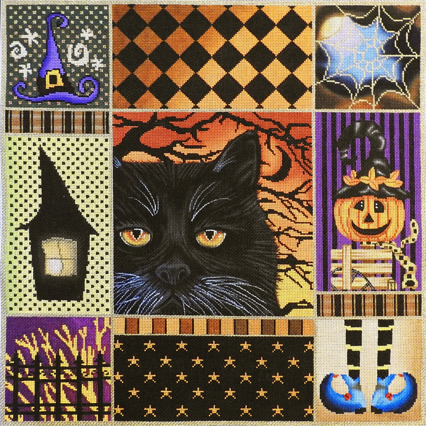 Collage 1066 Halloween Cat Collage 15 x15"   18 Mesh Lani Enterprises