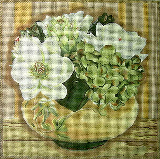 Floral 806a Yellow Roseville 10 x 10"  18 Mesh Lani Enterprises