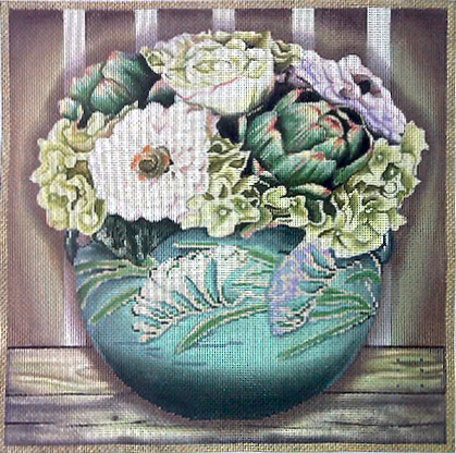 Floral 806b Blue Roseville 10 x 10"  18 Mesh Lani Enterprises