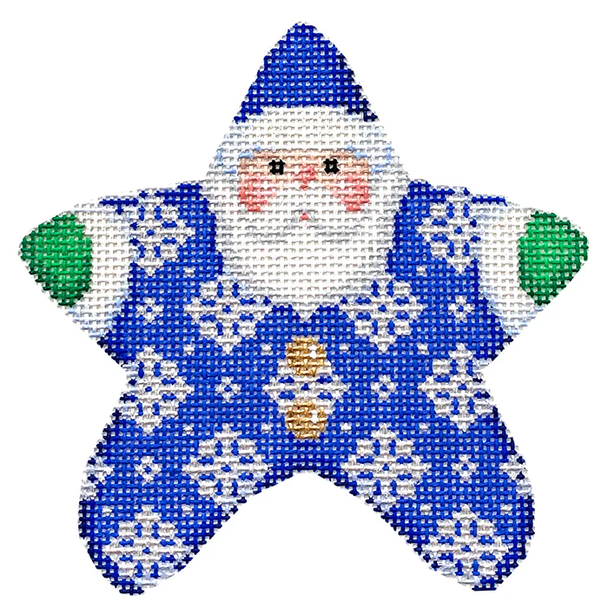 NTG TS368 - Snowflakes on Blue PJ Santa 4.25" x 4.25" 18 Mesh Two Sisters Designs