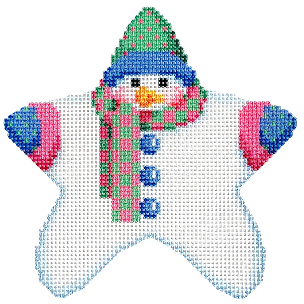 NTG TS422 - Star Shaped Snowman Pink/Green Checked Scarf 4.25" x 4.25" 18 Mesh Two Sisters Designs