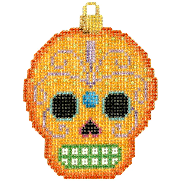 NTG TS436 - Sugar Skull Ornament/Orange 3" x 2.25"  18 Mesh Two Sisters Designs