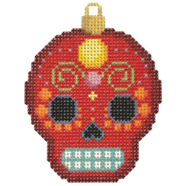 NTG TS440 - Sugar Skull Ornament/Red 3" x 2.25"  18 Mesh Two Sisters Designs