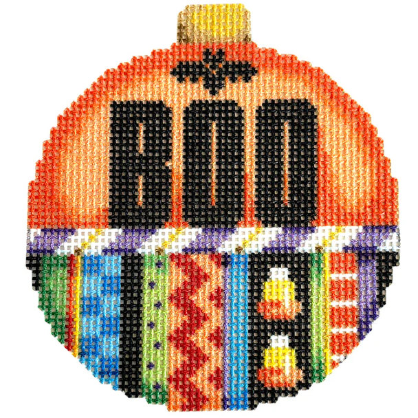 NTG TS562 - Boo/Stripes Ball Ornament 3.5" x 3.25" 18 Mesh Two Sisters Designs