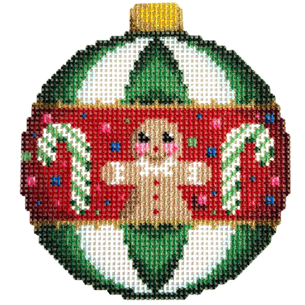 NTG TS594 - G-bread/Green Stripes Ball Ornament 3.5" x 3.25" 18 Mesh Two Sisters Designs