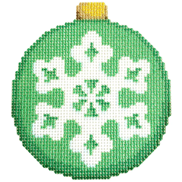 NTG TS601 - Snowflake on Green Ball Ornament 3.5" x 3" 18 Mesh Two Sisters Designs