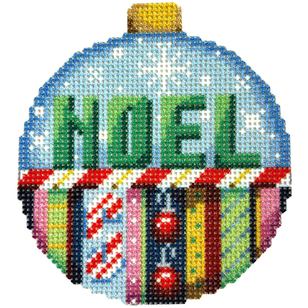 NTG TS609 - Noel/Stripes Ball Ornament Large 3.5" x 3.25" 18 Mesh Two Sisters Designs