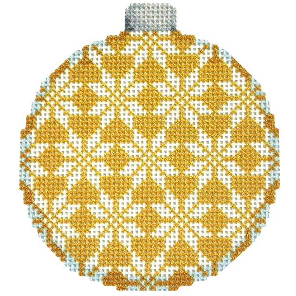 NTG TS619 - Nordic Snowflake/Gold Ball Ornament 3.5" x 3.25"   18 Mesh Two Sisters Designs