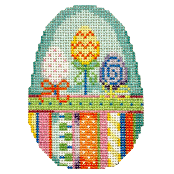 NTG TS718 - Three Eggs/Hoppy Stripes Egg 3.5" x 2.5" 18 Mesh Two Sisters Designs