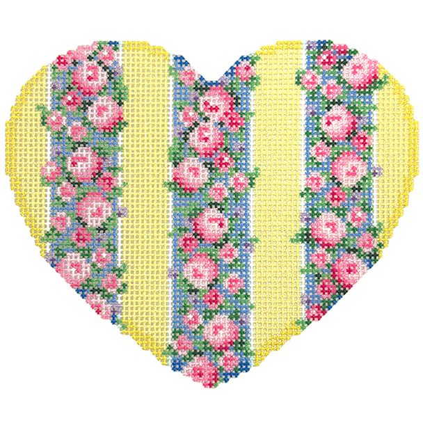 NTG TS914 - Three Vertical Rose Border Large Heart 4" x 4.5" 18 Mesh Two Sisters Designs