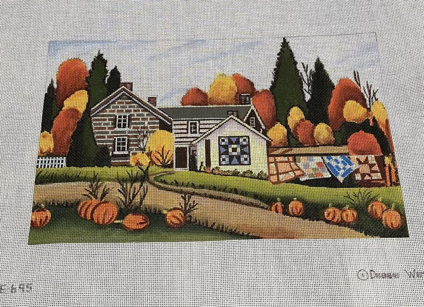 EWE-695 Pumpkins & Quilts©Debbi Wetzel 12 x 7 7/8 18 Mesh Ewe And Eye