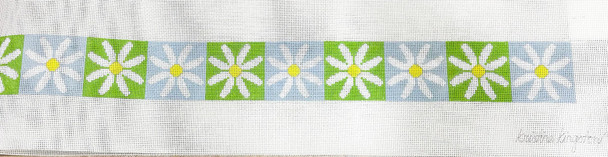 B547E Daisy Blue and Green Purse Strap 2.5” x 38“ 18 Mesh Kristine Kingston Needlepoint Designs