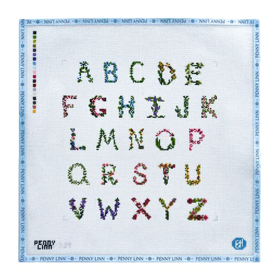 FLORAL ALPHABET 12" x 12" 13 Mesh EVELYN HENSON
