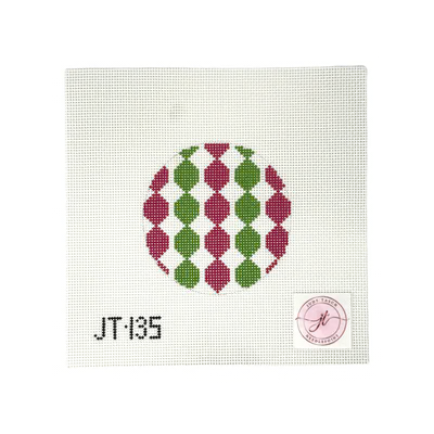 JT135 PINK/GREEN GEOMETRIC 4" x 4" 13 Mesh JUDY TASCH NEEDLEPOINT