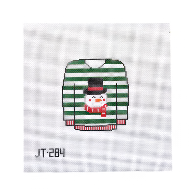 JT284 XMAS SNOWMAN SWEATER 4.5" x 4" 18 Mesh JUDY TASCH NEEDLEPOINT