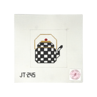 JT245 TEAPOT SQUARE - BLACK & WHITE 5" x 5" 13 Mesh JUDY TASCH NEEDLEPOINT