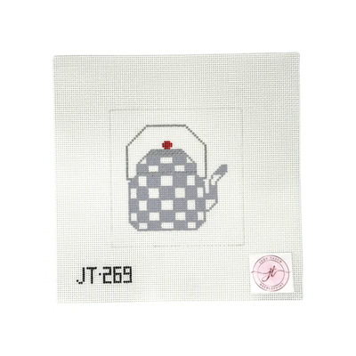 JT269 TEAPOT SQUARE - STERLING & WHITE 5" x 5" 13 Mesh JUDY TASCH NEEDLEPOINT