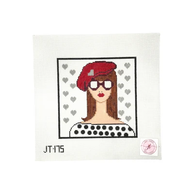 JT175 SHADY LADY #1 - RED BERET 7" x 7" 13 Mesh JUDY TASCH NEEDLEPOINT
