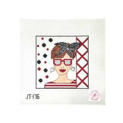 JT176 SHADY LADY #2 - HAIR BOW 7" x 7" 13 Mesh JUDY TASCH NEEDLEPOINT