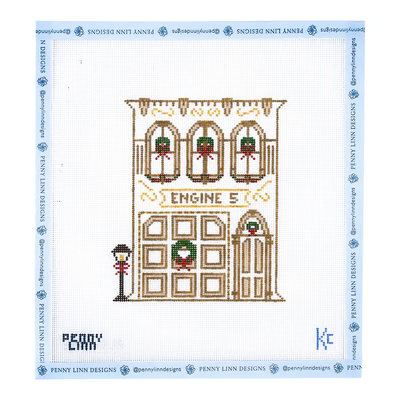 VINTAGE WINTER VILLAGE SERIES: FIREHOUSE 5.5" x 4.5" 18 Mesh KYRA COTTER DESIGN