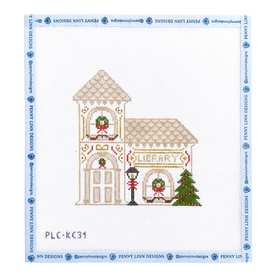 VINTAGE WINTER VILLAGE SERIES: LIBRARY 5" x 5.5" 18 Mesh KYRA COTTER DESIGN
